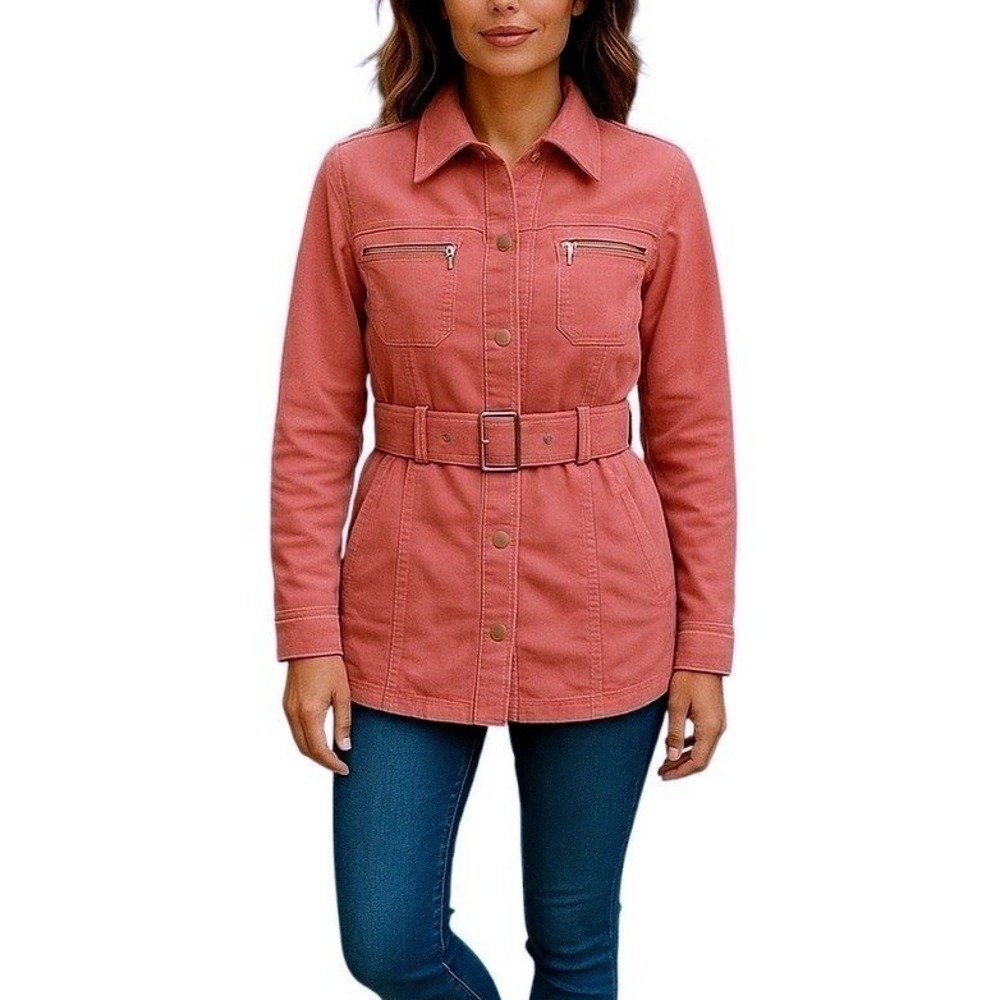 Ressek Corduroy Belted Utility Jacket Size S Pink Safari Field Coat Casual Retro